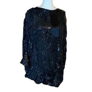 100% pure silk top with beads and sequins Made in India Free Size / One size